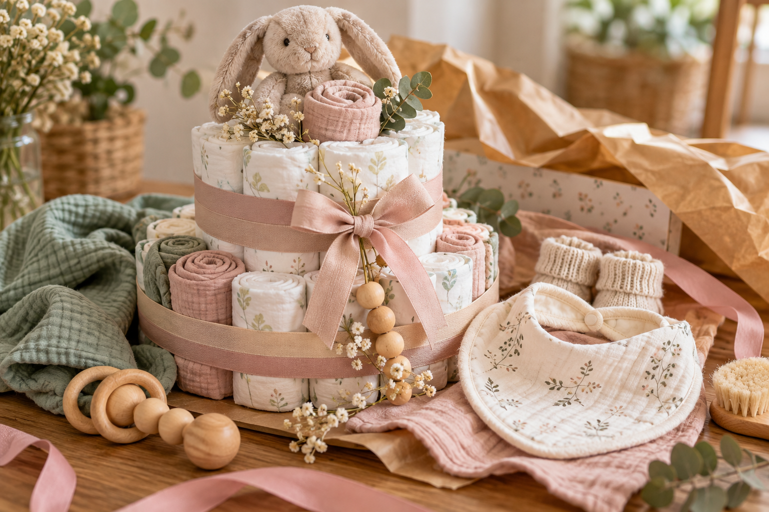 Accesorios que puede incluir una tarta de pañales artesanal